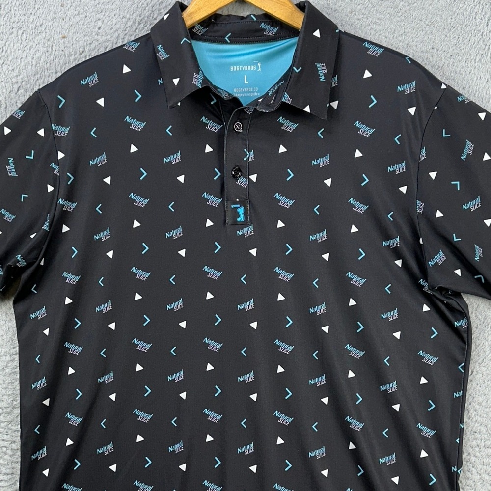 Bogey‎ Bros Shirt Golf Polo Mens Large Black Natural Slice Print Rugby Stretch